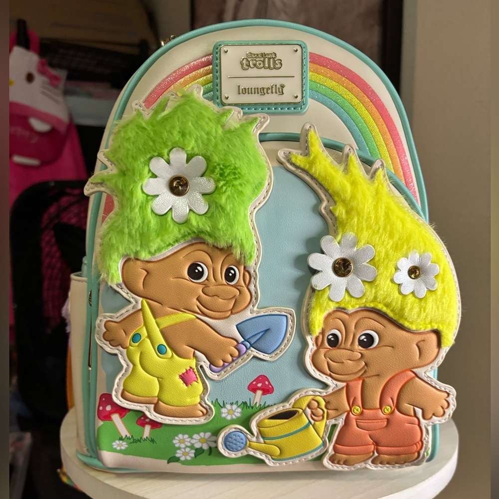 Loungefly Multicolor Trolls and Flowers Mini backpack